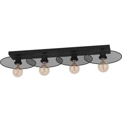EGLO Deckenlampe Ikeston, 4-flammige Deckenleuchte, Deckenbeleuchtung Vintage, Industrial, Retro, Wohnzimmerlampe aus schwarzem Stahl, Lampe Decke mit E27 Fassung