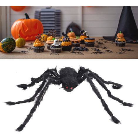 Schwarze und violette, leuchtende Plüschspinne, Halloween-Dekoration mit schwarzem Spinnennetz, leuchtende Plüschspinne, Horror-Accessoire für Escape Rooms oder Spukhäuser, 125 cm (1/5)