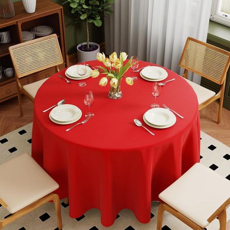 Runde Tischdecke Ø225cm Rot Polyester Abwaschbar Kratzfest Fleckschutz für Garten & Esszimmer