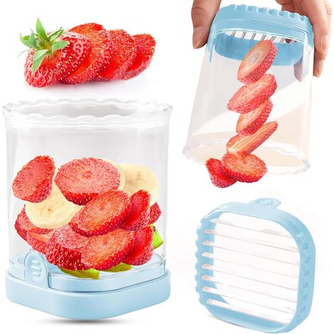 Gobelet coupe-fruits fraises et bananes, bleu clair (1/5)