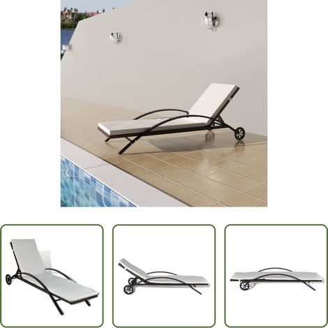 Rattan Sonnenliege -  Sonnenliege mit Polster & Rollen Poly Rattan Braun
