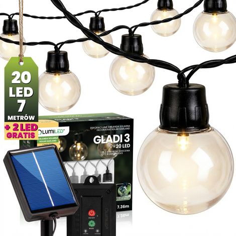 Ghirlanda solare da giardino con 20 sfere decorative a LED per balcone, 7,36 m, 3000K luce calda, Gladi 3 Lumiled (1/5)