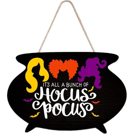 Décoration de porte en bois sur le thème d'Halloween : Sorcière et Hocus Pocus - « Tout n'est que magie » - Chaudron décoratif à suspendre pour l'intérieur et l'extérieur, idéal pour la saison des fri