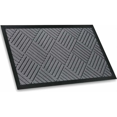 BRAVIX Tapis de Porte intérieur et extérieur, 45 x 75 cm, Gris, Tapis de Porte d'entrée, Tapis de Porte d'entrée antidérapant, Paillasson intérieur et extérieur avec Support en Caoutchouc Naturel