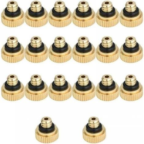 Packung mit 20 Messing-Sprühdüsen, wassersparende Sprühdüsen, geeignet für Außenkühlsysteme und Gewächshäuser, 0,4 mm (1/5)