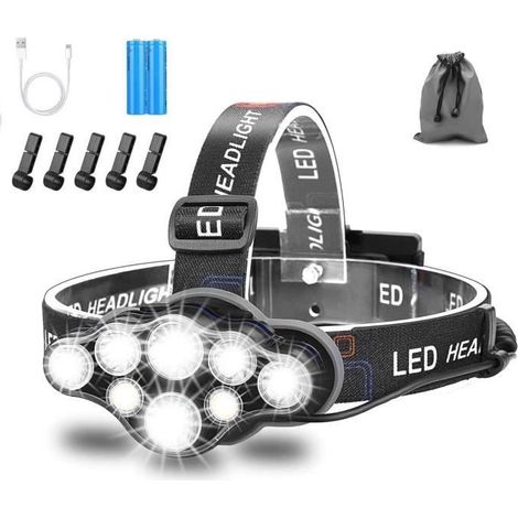 Lampe Frontale Rechargeable USB 13000 Lumens Imperméable Réglable pour Camping et Pêche (1/4)