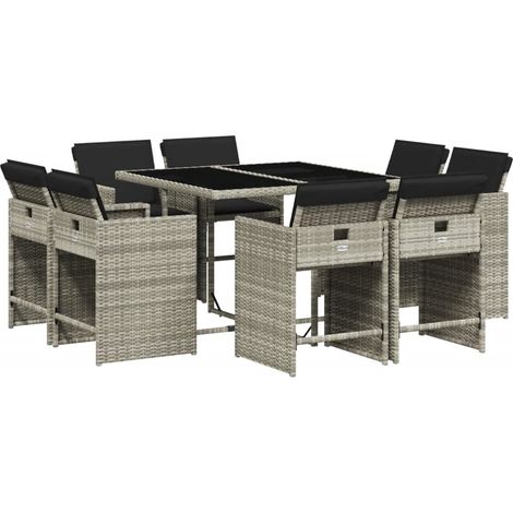 vidaXL Set Pranzo da Giardino 9pz con Cuscini Grigio Chiaro Polyrattan (1/5)