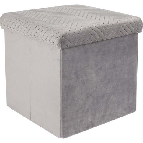The Home Deco Factory – Coffre pouf pliable en velours gris – Dimensions 38x38x38 cm – Rangement optimisé avec design capitonné – Structure en MDF (1/4)