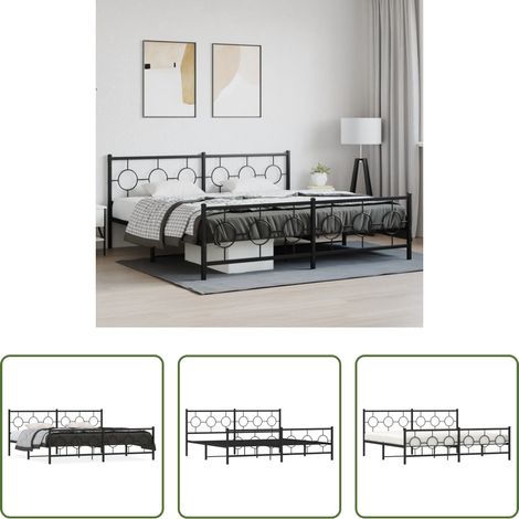 vidaXL Lit avec tête et pied - Cadre de lit métal sans matelas avec pied de lit noir 193x203cm (1/5)