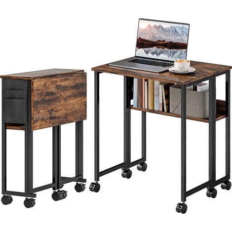 63 cm Drop Leaf Writing Work Desk  Rustic Brown (1/5)