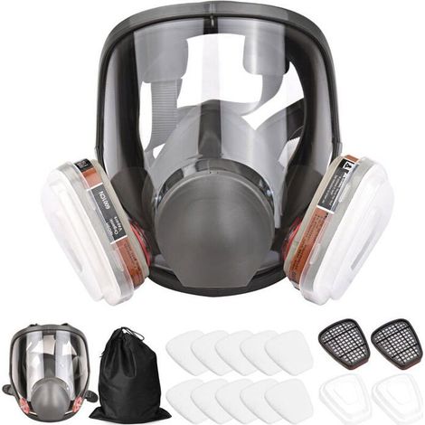16 en 1 6800 Masque à gaz réutilisable, Comprend 1 masque complet + 2 x cartouches + 2 x bouchons de filtre + 10 tampons de filtre (1/4)
