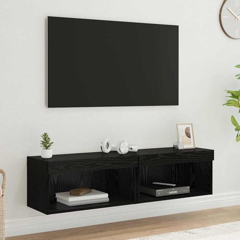 vidaXL Set mobile TV con LED 2 pcs Rovere Nero 60 x 30 x 30 cm