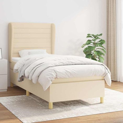 vidaXL Sommier à lattes de lit avec matelas Crème 90x200 cm Tissu (1/5)