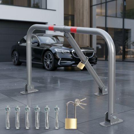 Melko Parkplatzsperre klappbar mit 3 Schlüsse Parkplatzbügel Parkpfosten Sperrpfosten Poller Parkplatzblockierer inkl. 6 Bodenanker
