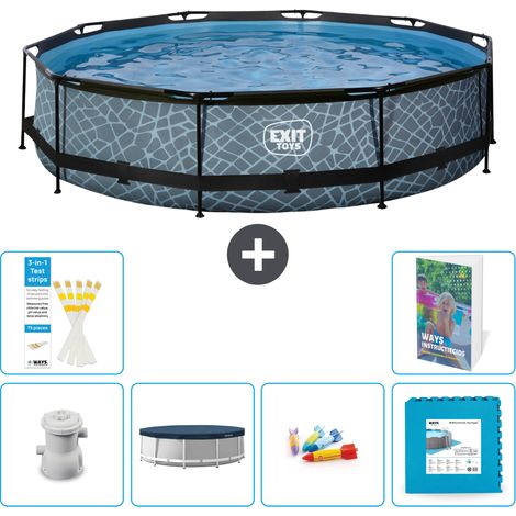 Exit Pool Rund - Steinoptik - 360x76 cm - 7-teilig S222