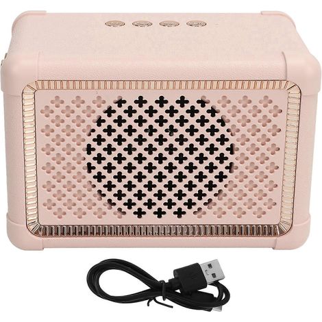 Enceinte sans fil portable rose, 6 heures d'autonomie, style vintage, idéale pour bureau, chambre, soirées et activités en extérieur. (1/5)