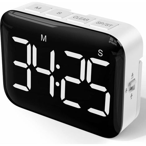 Minuteur de Cuisine Numérique 4 Pouces Grand écran LED Timer Aimanté avec Luminosité et Sonorité Réglables Chronometre Minuterie pour Les Enfant et Anciens - Piles Incluses (1/5)