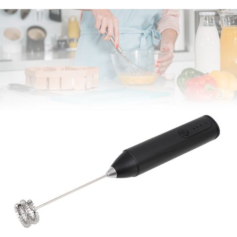 Espumador de leche fabricado en ABS y acero inoxidable, recargable, inalámbrico, modelo de 1200 mAh, para café, batidos y batir huevos, incluye accesorio batidor, color negro. (1/5)