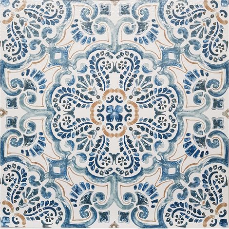 FloorPops Fontaine Pack Of 10 Peel & Stick Vinyl Floor Tiles Blue Pattern (1/4)