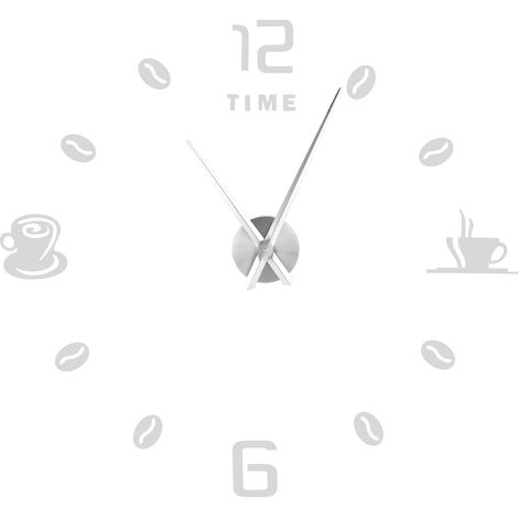 Moderne rahmenlose Wanduhr, DIY-Spiegelaufkleber für die Dekoration von Zuhause und Büro, silberfarben, große Größe (1/5)