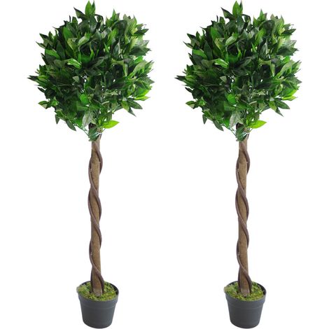 Pair of 120cm (4ft) Twisted Stem Artificial Topiary Bay Laurel Ball Trees (1/4)