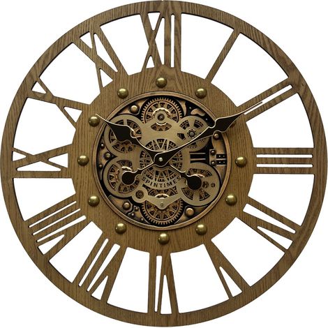 Wanduhr mit Zahnrad aus Metall und Holz – Vintage-Stil