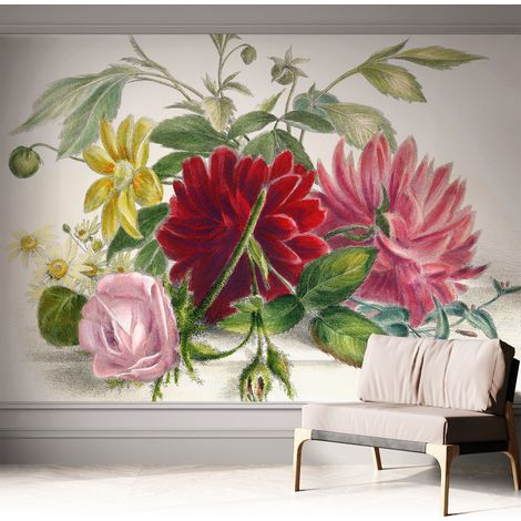 Selbstklebend Tapete - abwaschbar - Raumgestaltung Schlafzimmer Wohnzimmer Tapete Blumenstrauß 312x219 cm (1/5)