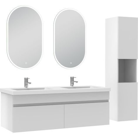 Ocean meubles double vasque 120cm vasque et colonne et miroir lumineux Blanc (1/5)
