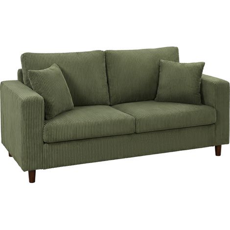 HOMCOM Loveseat Sofa with Wide Seat, Corduroy Upholstered, Green (1/5)