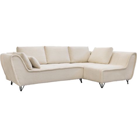 SEYNA - Canapé d’angle convertible avec coffre en velours côtelé beige - Angle droit (1/5)