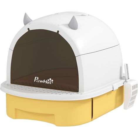 Lettiera chiusa per gatti maniglia porta traslucida 40,5 x 52 x 39 cm antiodore design pulito in PP giallo 210007791
