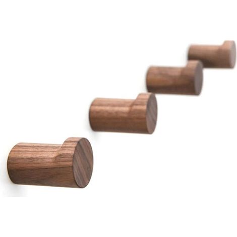 Wandhaken aus Massivholz, moderner Stil, ideal für Mäntel und Handtücher (geeignet für Bad und Küche), Farbe: Kaffee, 4 Stück (1/5)