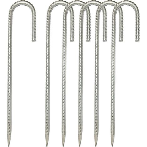 Set mit 6 verzinkten Stahl-Erdankern, 30,5 cm – J-Haken – Zelthaken zur Befestigung von Zäunen, Zelten, Markisen und Blumenständern