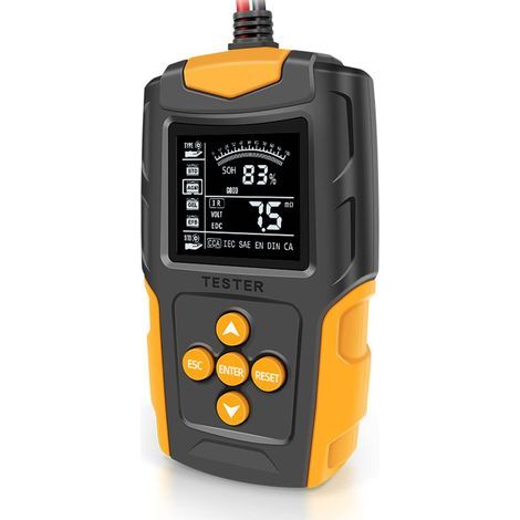 12V/24V Battery Tester – LCD Digital Analyzer – Reverse Polarity and Overvoltage Protection – Yellow (1/5)