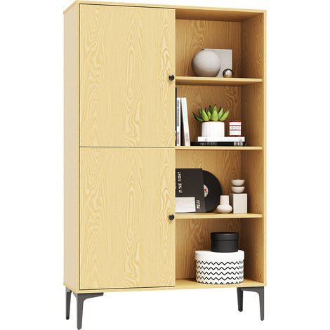 SONNI Vitrinas 2 Puertas 8 Compartimentos 100x35x160cm para Salón Dormitorio Comedor Oficina Color Madera Original (1/5)