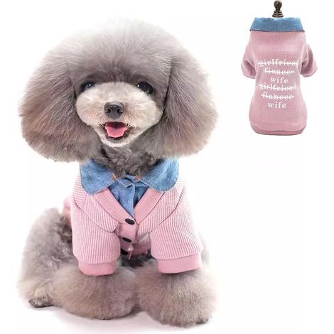 1 Sweat-shirt tricoté pour chien et chat, patchwork en coton, rose, automne-hiver, taille M à XXL (1/5)