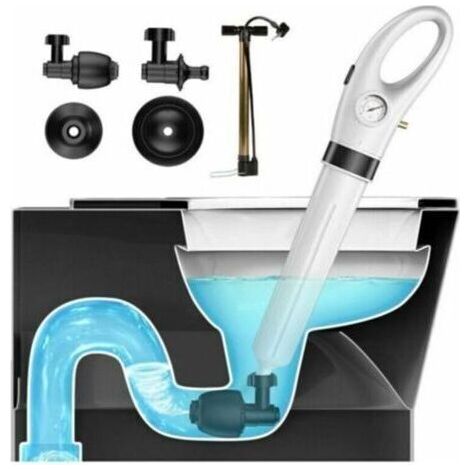 Déboucheur de toilettes, déboucheur de tuyaux de toilettes à haute pression avec baromètre, déboucheur de piston de toilettes avec 4 têtes de piston et gonfleur, déboucheur de toilettes, évier, (1/5)