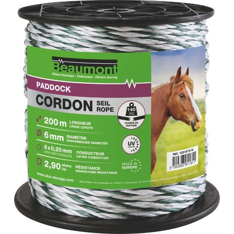 Cordon torsadé blanc et vert diamètre 6 mm 200 m PADDOCK