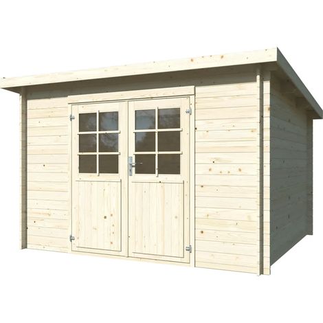 Casetta in Legno Naturale 28 mm 322x292 cm Blockhouse Doppia Porta (1/4)