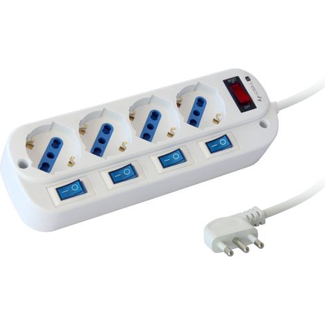 Techly Multipresa 4 Posti Bipasso con Interruttori indipendenti e protezione da sovraccarico (1/4)