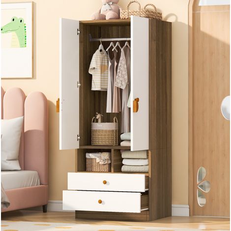 2-türiger Kleiderschrank 70 x 50 x 170 cm mit 2 Schubladen und offenen Fächern OKMYHOME (1/5)