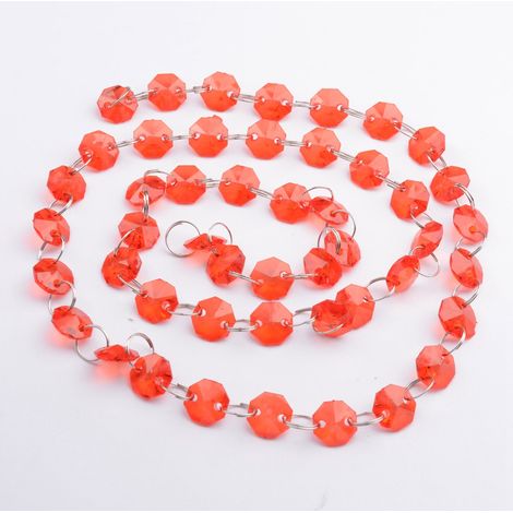 Guirlande de perles octogonales en cristal acrylique de 1 mètre, décoration suspendue pour mariage/Noël (rouge)