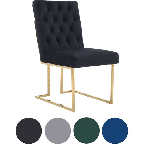 Single Black Siena Luxury Tufted Velvet Dining Chair with Gold Frame & Legs - Modern Upholstered Accent Chair (1/5)