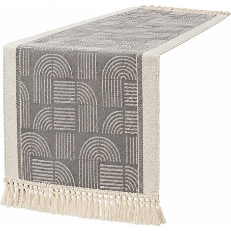 Chemin de table rouge de Noël, en lin et coton imperméable, housse pour table basse/meuble TV (35 x 270 cm), gris floqué (1/5)