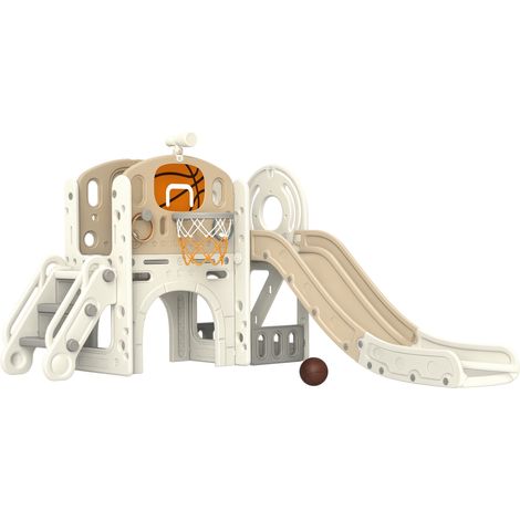 Toboggan enfant, blanc crème, 186 x 153 x 111 cm, pour enfant, glisse ludique, jeu intérieur extérieur, activité enfant