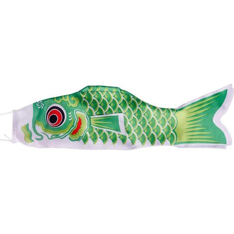 1 Manche à air, Carpe japonaise, Satin, 70 cm, Vert, Décoration suspendue pour jardin et cour (1/4)