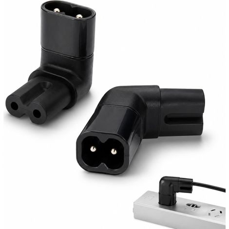 2Pcs Adaptateur C8 vers C7 Angle Droit 90°, Cable Alimentation Coudé IEC 320, Répartiteur C8 C7 Mâle vers Femelle pour TV Ordinateur Portable Imprimante Projecteur, Gain de Place et Protection Câble (1/5)