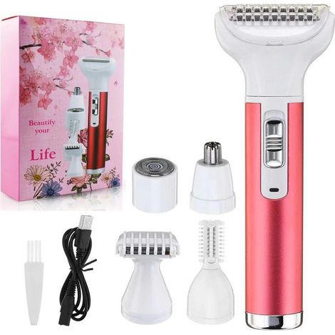 Rasoir électrique pour femmes : épilation du corps, du nez, du visage, des sourcils, des jambes, des aisselles, du maillot et du pubis. Kit de rasage portable et rechargeable 5 en 1, indolore et sans