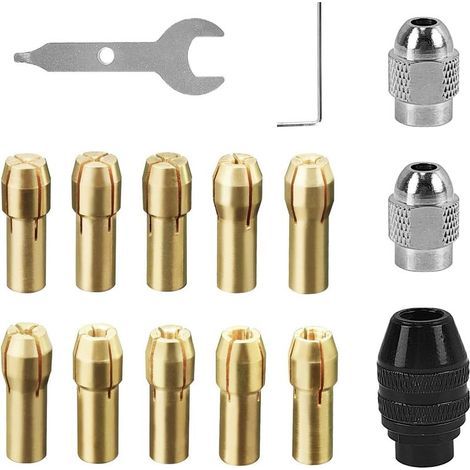 15 Pièces Mandrin, Cuivre Pur Accessoires, Plage de Serrage 0,5 MM-2,3 MM, Mandrin Perceuse pour Accessoires, Embout (cuivre) (1/5)