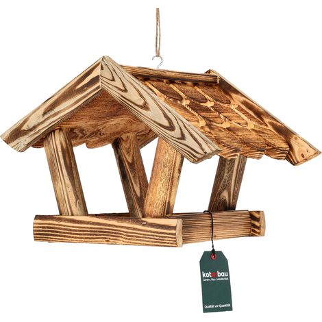 KOTARBAU® Mangeoire Oiseaux Extérieur - Bois Brûlé Clair - 39x27x26 cm - Marron - Mangeoire À Suspendre - Pour Jardin Terrasse - Sécurisée - Naturelle (1/5)